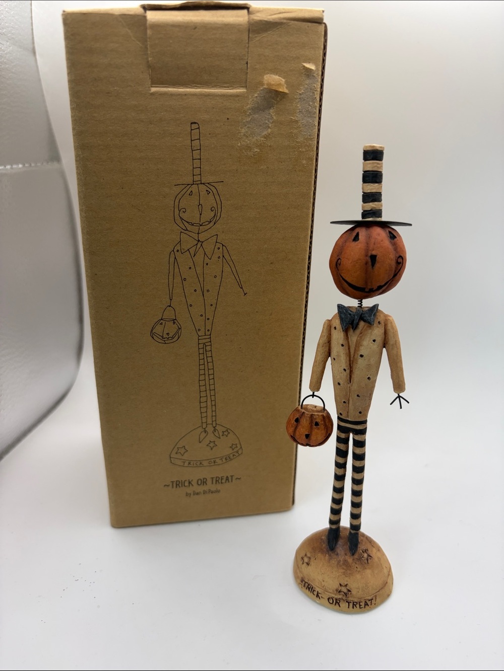 Vintage collectible August Moon Halloween Pumpkin Head Figurine - Orange & Black